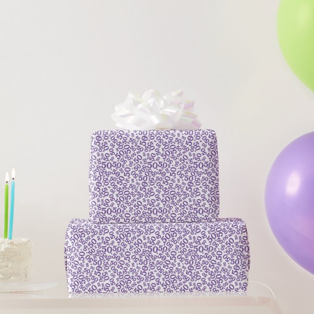 50th Birthday Small Random Number Pattern Purple Wrapping Paper (Party Gifts)