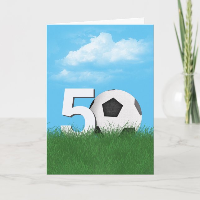 50th Birthday Soccer Ball In Green Grass Card (Front)