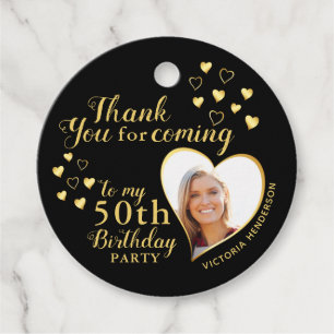 50th Birthday Solid Black and Gold Thank You Favour Tags
