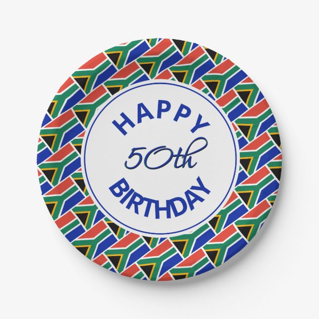 50th Birthday SOUTH AFRICA FLAG Custom Paper Plate (Front)