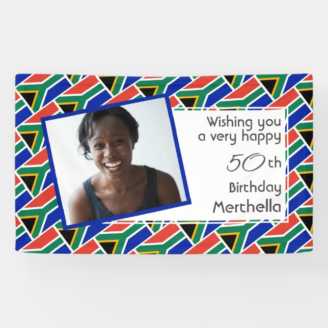 50th Birthday SOUTH AFRICA FLAG Custom Photo Banner (Horizontal)