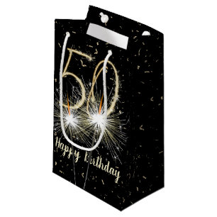 50th Birthday Sparkler On Black  Small Gift Bag