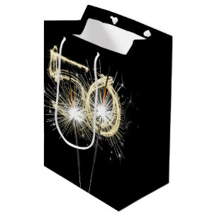 50th Birthday Sparklers on Black Medium Gift Bag