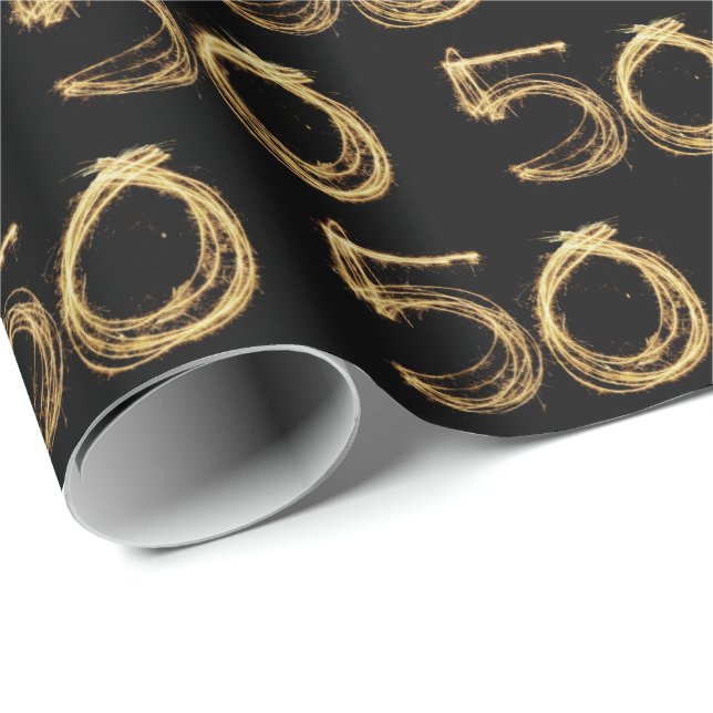 50th Birthday Sparklers On Black Wrapping Paper (Roll Corner)