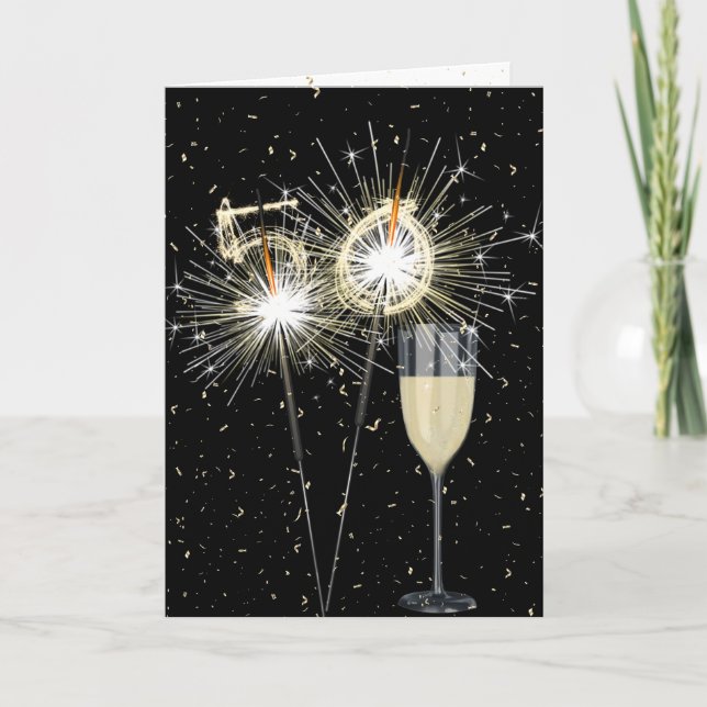 50th Birthday Sparklers With Wine  Card (Front)