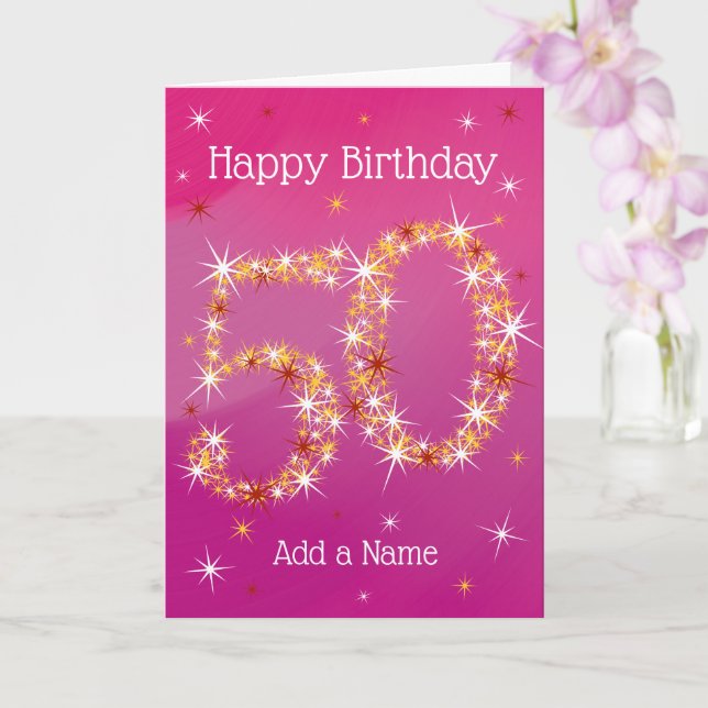 50th Birthday - Star Number - Pink - Age 50 Card (Orchid)