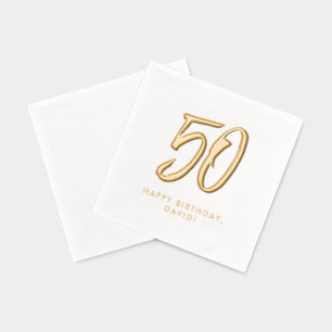 50th birthday stylish modern golden personalised foil napkins