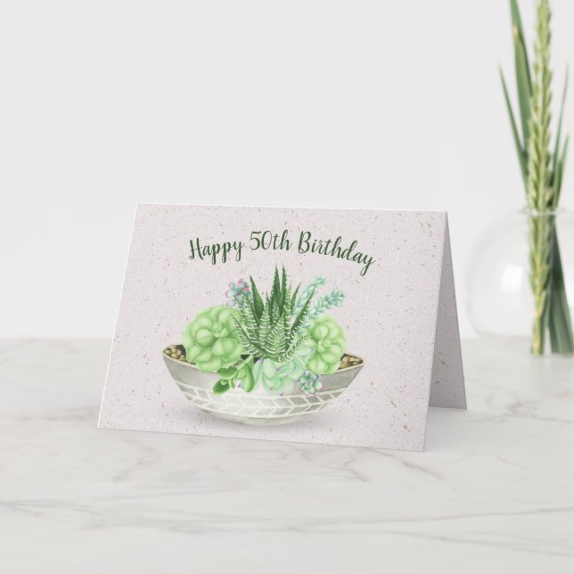 50th Birthday Succulent Plant on Terrazzo   Card (Front)