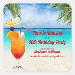 50th Birthday Summer Cocktail Beach Party Square Sticker