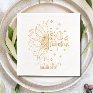 50th Birthday Sunflower Gold Foil Celebration Napkins