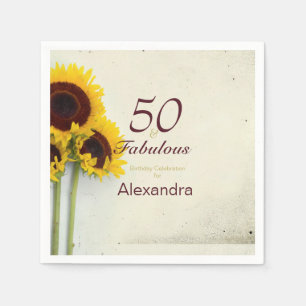 50th Birthday Sunflower Rustic Party Napkin