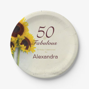 50th Birthday Sunflower Rustic party Paper Plate