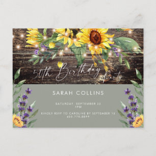 50th Birthday Sunflower Sage Rustic Birthday Invitation Postcard