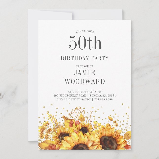 50th Birthday Sunflowers Invitation (Front)