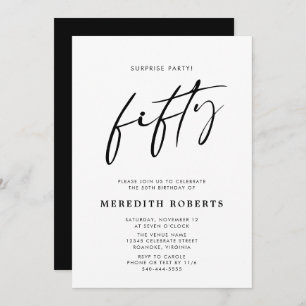 50th Birthday Surprise Party Chic Modern Script I Invitation