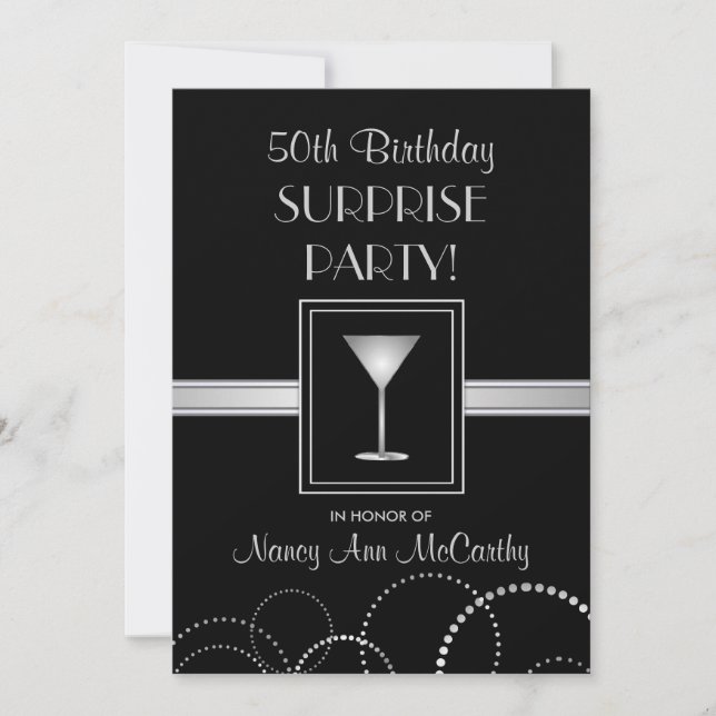 50th Birthday Surprise Party Elegant Invitations (Front)