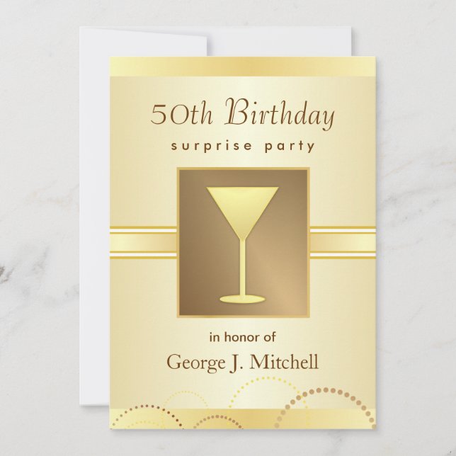 50th Birthday Surprise Party Invitations - Gold (Front)