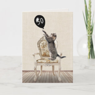 50th Birthday Tabby Cat on Chair  Card
