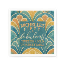50th Birthday Teal and Gold Art Deco Style