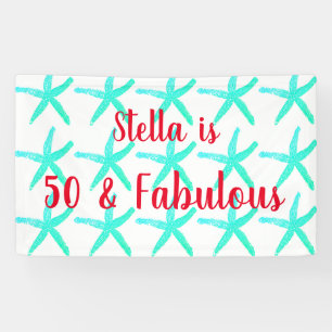 50th Birthday Teal Starfish Patterns Fifty Age Banner