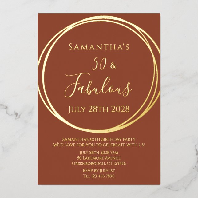 50th Birthday Terracotta Real Gold (Front)