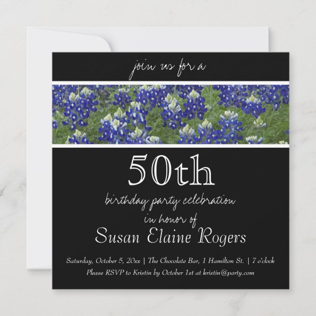 50th Birthday Texas Bluebonnets Floral Invitation (Front)