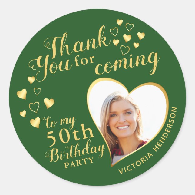 50th Birthday Thank You for Coming Green Favour Classic Round Sticker (Front)
