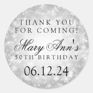 50th Birthday Thank You Silver Winter Wonderland Classic Round Sticker
