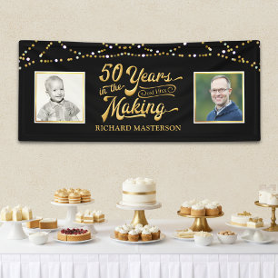 50th Birthday   Then & Now Photos   Black and Gold Banner