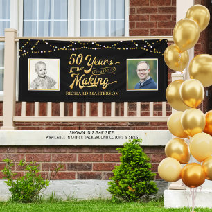 50th Birthday   Then & Now Photos   Black and Gold Banner
