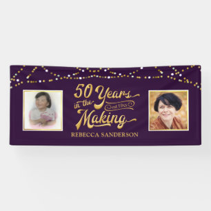 50th Birthday   Then & Now Photos   Purple & Gold Banner