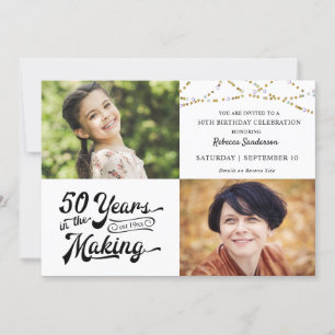 50th Birthday Then & Now Photos String Lights Invi Invitation