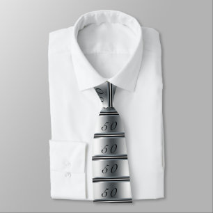 50th Birthday Tie Black, Silver and White