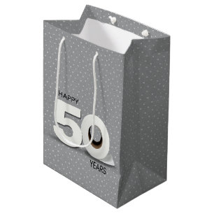 50th Birthday Toilet Paper Roll on Pin Dots Medium Gift Bag