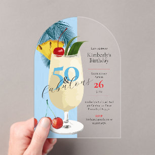50th Birthday Tropical Blue Pina Colada Party Acrylic Invitations