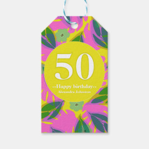 50th birthday tropical yellow colourful gift tags