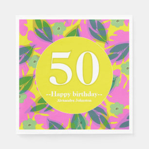 50th birthday tropical yellow colourful napkin