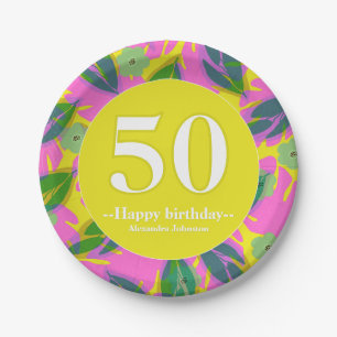 50th birthday tropical yellow colourful Sticker Paper Plate