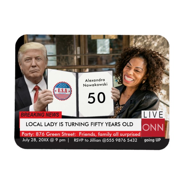 50th Birthday Trump Women's Funny TV News Magnet (Horizontal)