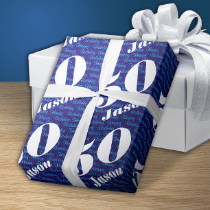 50th Birthday Typography Navy Wrapping Paper