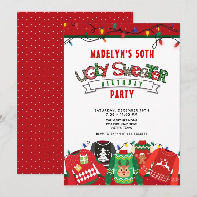 50th Birthday Ugly Sweater Party Invitation (Front/Back)