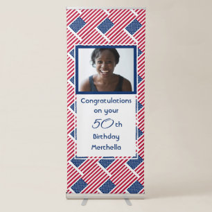 50th Birthday USA AMERICAN FLAG Custom Photo Retractable Banner