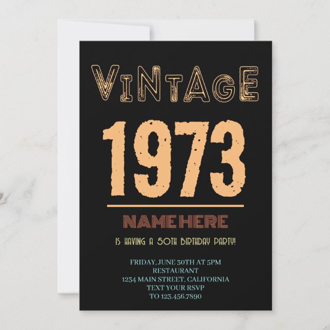 50th Birthday Vintage 1973 Bday Party Invitation (Front)