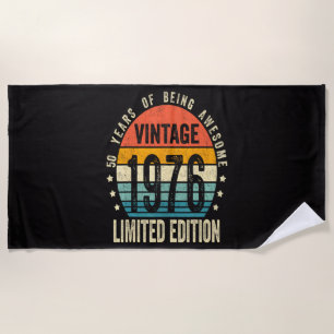 50th Birthday Vintage 1976 Limited Edition  Beach Towel
