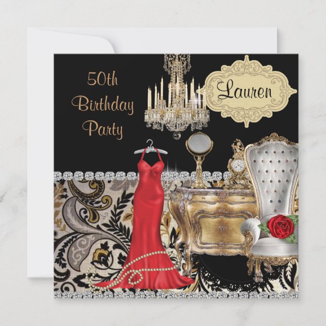 50TH BIRTHDAY VINTAGE BLING  Invitation (Front)