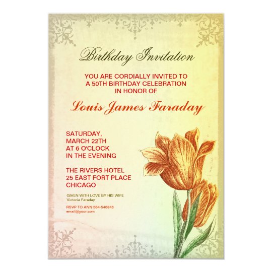 50th birthday vintage design birthday invitations