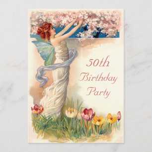 50th Birthday Vintage Fairy Blossom Invitation