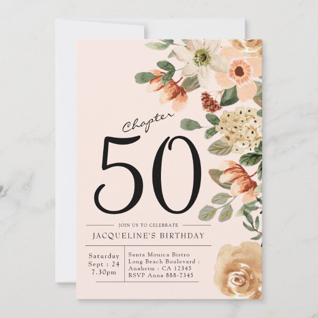 50th Birthday Vintage Floral Invitation (Front)