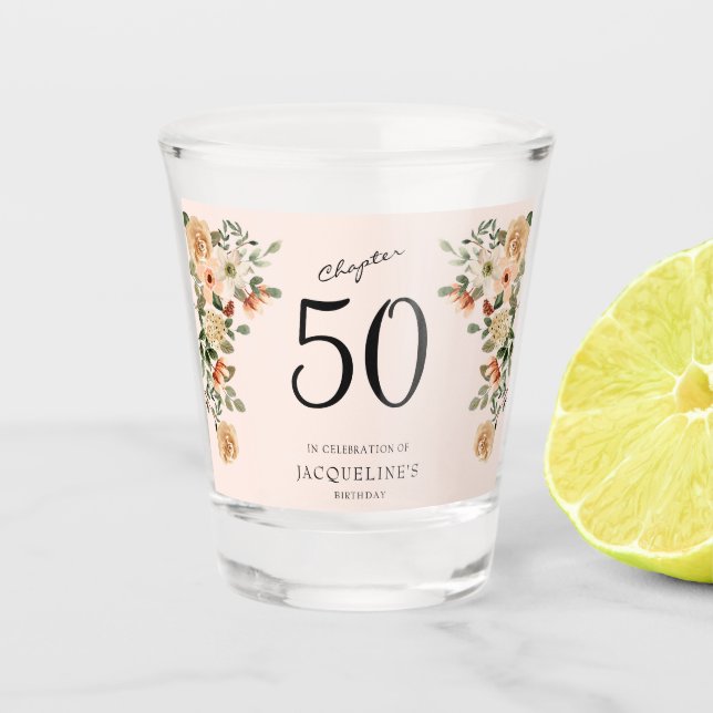 50th Birthday Vintage Floral Shot Glass (Front)