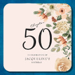 50th Birthday Vintage Floral Square Paper Coaster<br><div class="desc">Discover how our elegant 50th Birthday Vintage Floral paper coasters from Zazzle can transform your party's atmosphere with their timeless charm and delicate design. Impress your guests with these must-have table accessories that evoke fond memories and celebrate a significant milestone in style.</div>